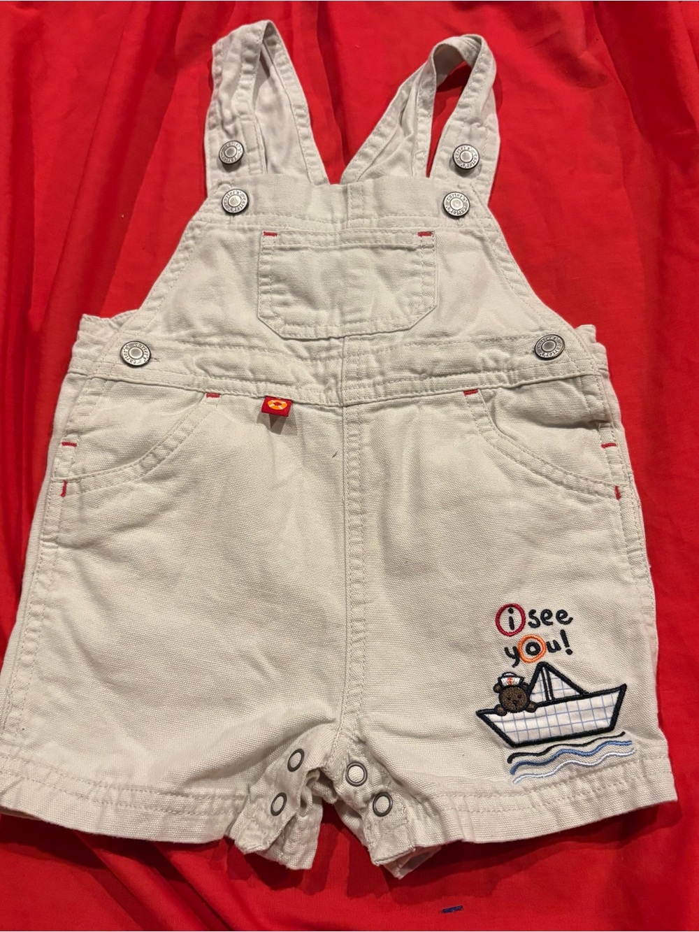 Carter’s  Cream Baby Short Overalls with Sailboat Embroidery Size 6 months